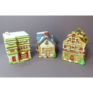 National Decorations Christmas Collectables, Lot of 3 Buildings, Mill, Grocer